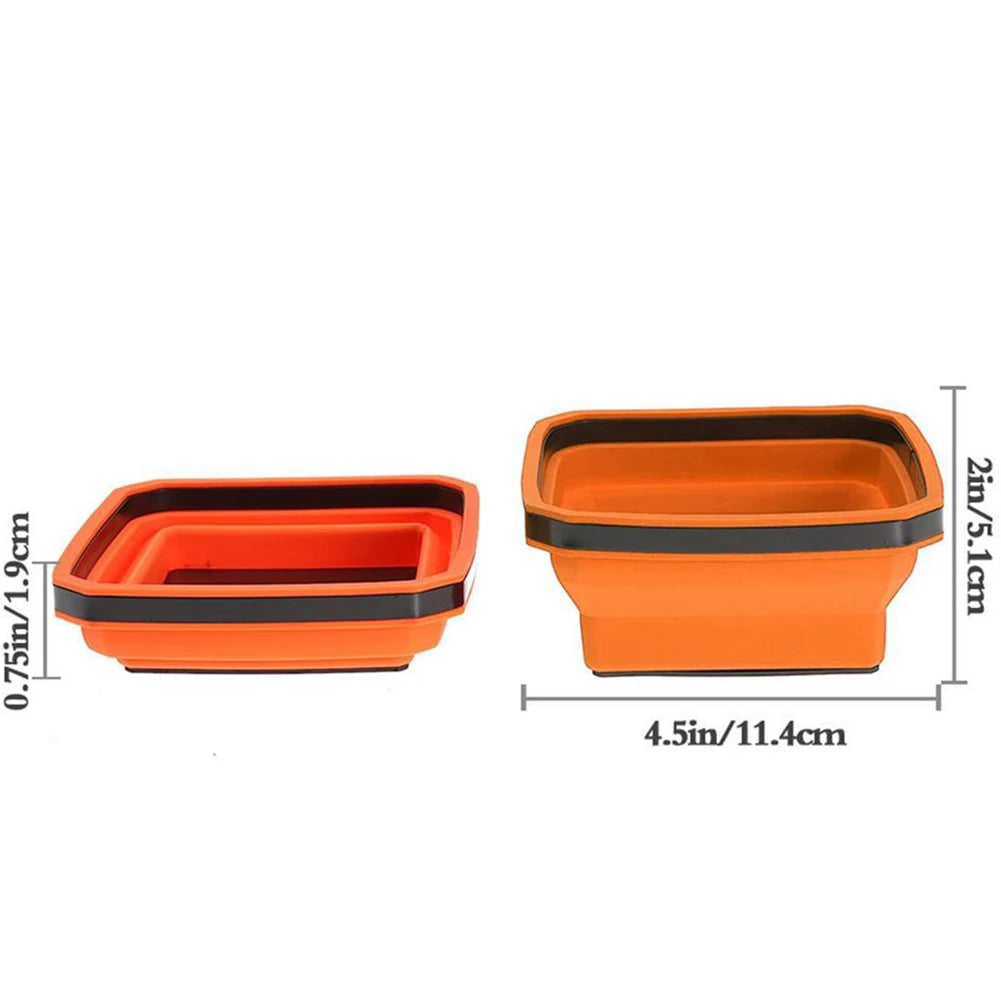 Collapsible Magnetic Screw Tray – 4.5" Silicone Parts Organizer Magnetic Parts Tray Babs orange
