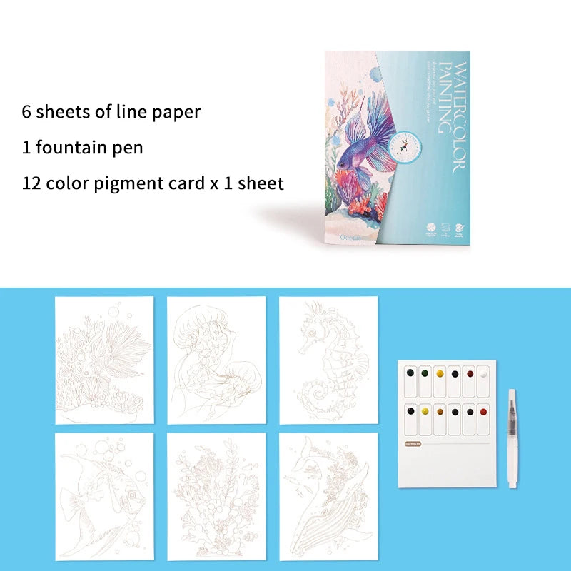 Watercolor Painting Set – 12-Color Paint & Kids Coloring Book Watercolor Art Kit Babs A3