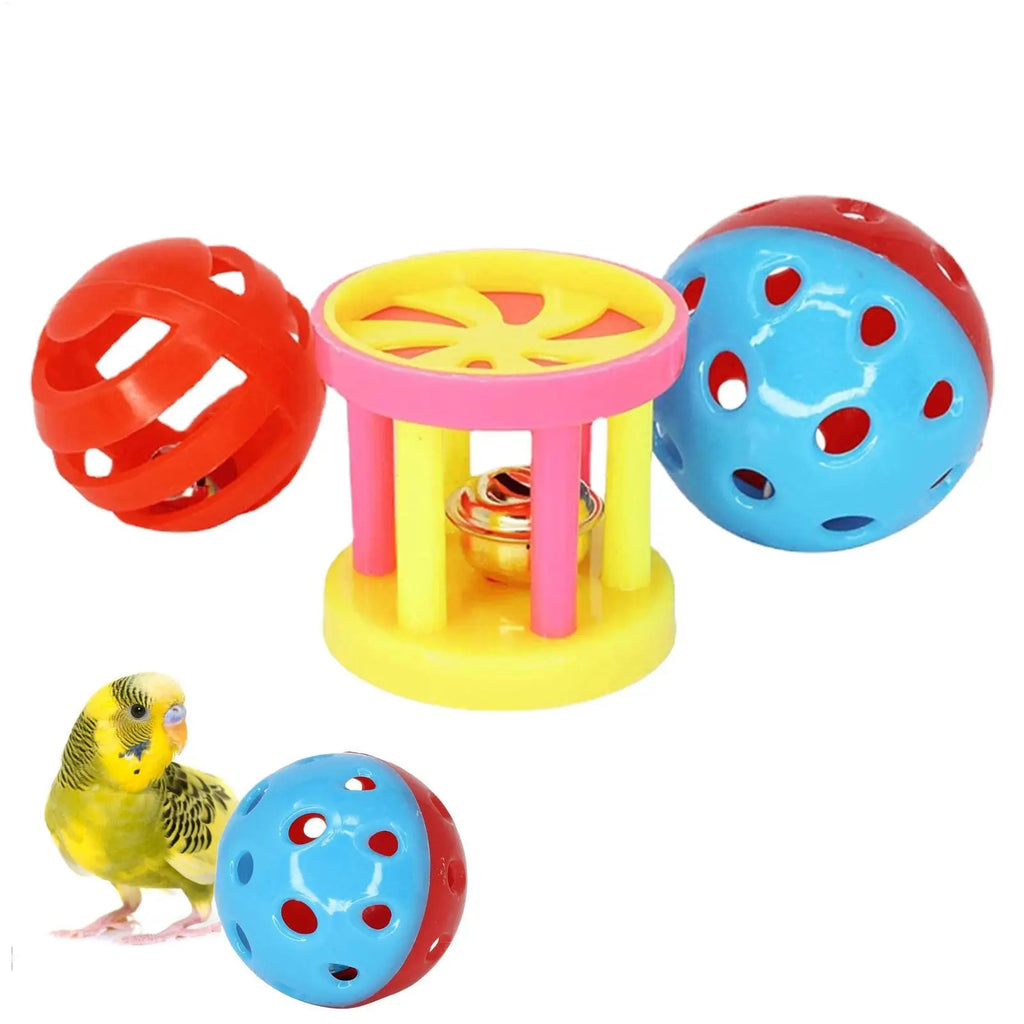 Bird Chew Toy Balls for Parrots, Parakeets & Budgies w/ Bell Bird Cage Toy Babs