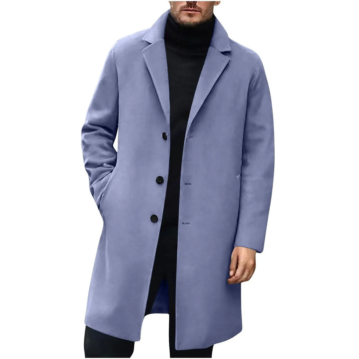 Men's Wool Blend Trench Coat – Single Breasted Overcoat Wool Blend Overcoat Babs