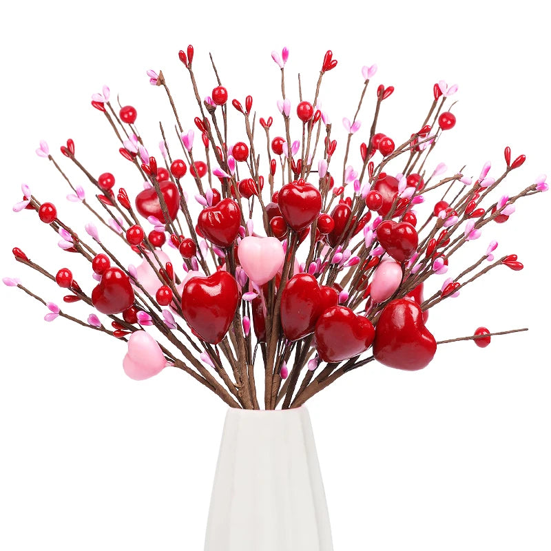 5pcs Artificial Heart Berry Picks – Wedding & Valentine's Décor Artificial Floral Picks Babs