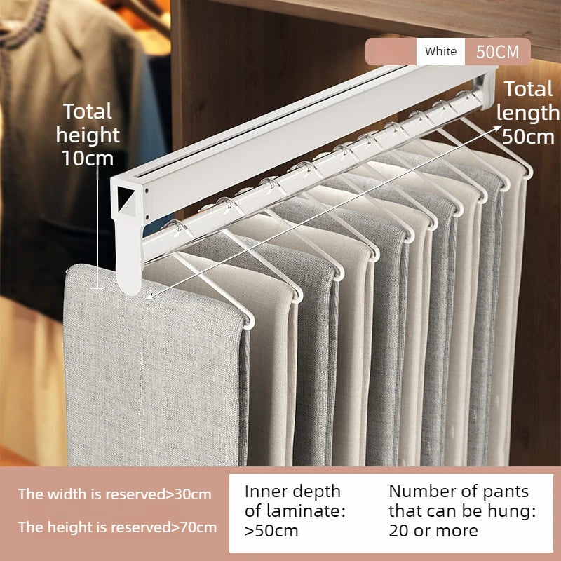 Sliding Rail Coat Rack – Retractable Metal Wardrobe Hanger Sliding Coat Rack Babs White-50CM