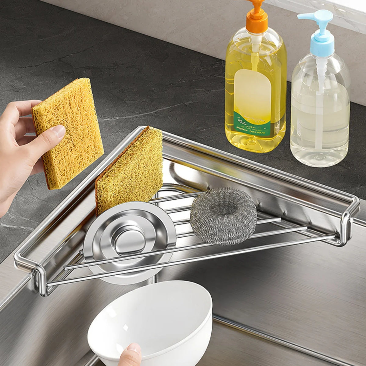 Stainless Steel Triangle Sink Caddy – Sponge & Drain Organizer Sink Storage Rack Babs