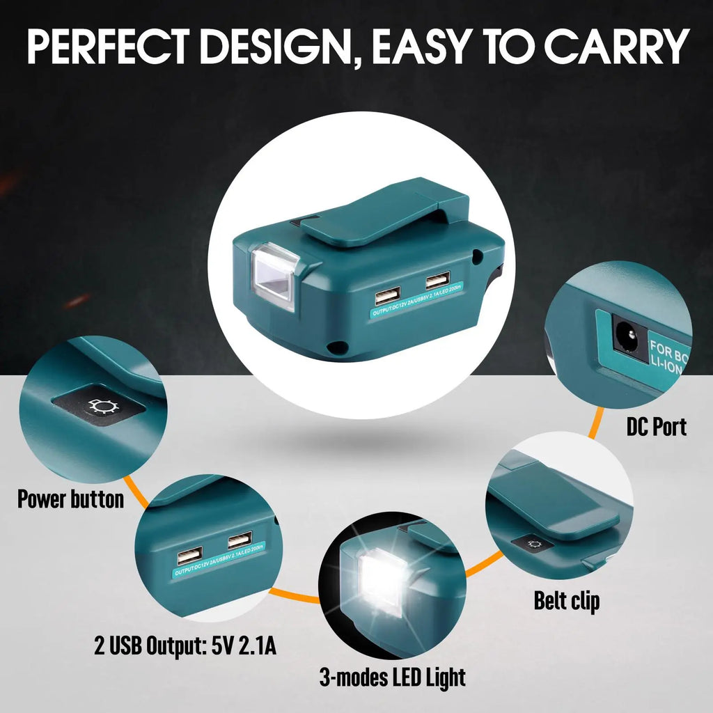 Dual USB Battery Adapter with LED for Makita, DeWalt, Milwaukee Battery USB Adapter Babs