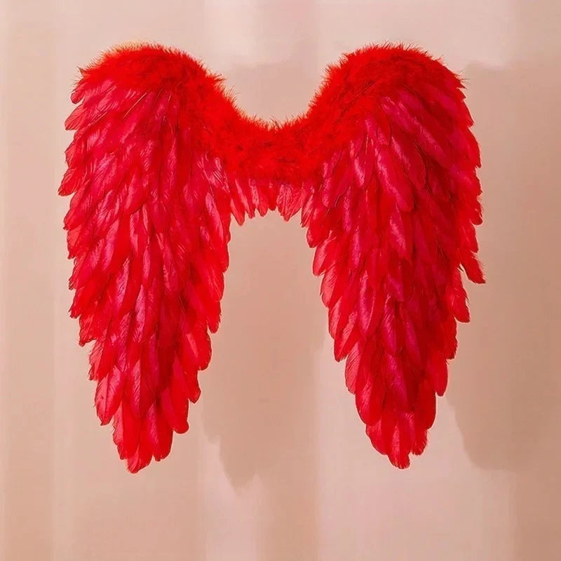 Angel Feather Wings Halloween Party Costume Props – Black & White Costume Wing Props Babs red 60x60cm