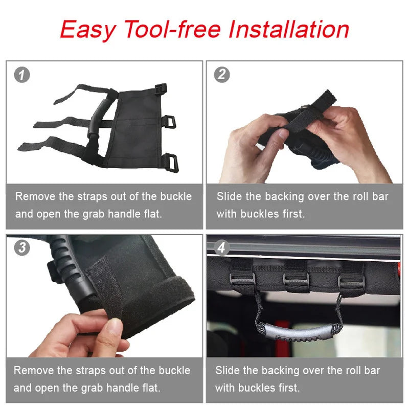 4-Pack Roll Bar Grab Handles for Jeep Wrangler CJ TJ JK JL Roll Bar Grab Handle Babs