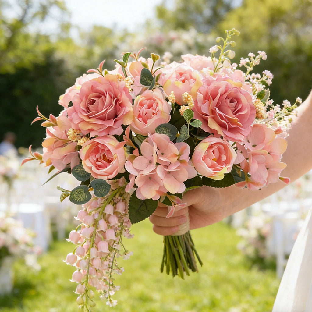 Silk Rose Peony Hydrangea Bouquet – Wedding & Home Decor Artificial Flower Bouquet Babs