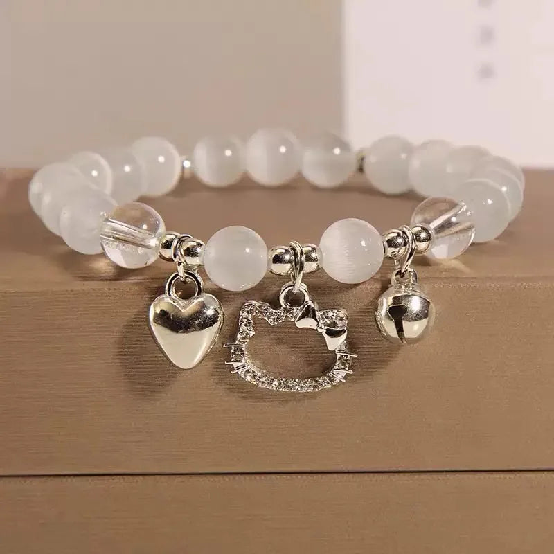 Blue Moonstone Cat Eye Crystal Bead Bracelet Set 3pcs Women Crystal Bead Bracelet Set Babs