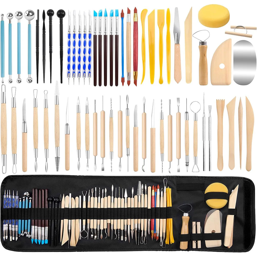 61-Pc Clay Sculpting Tool Kit with Case | Pottery & Carving Clay Sculpting Kit Babs 61PCS 1Set