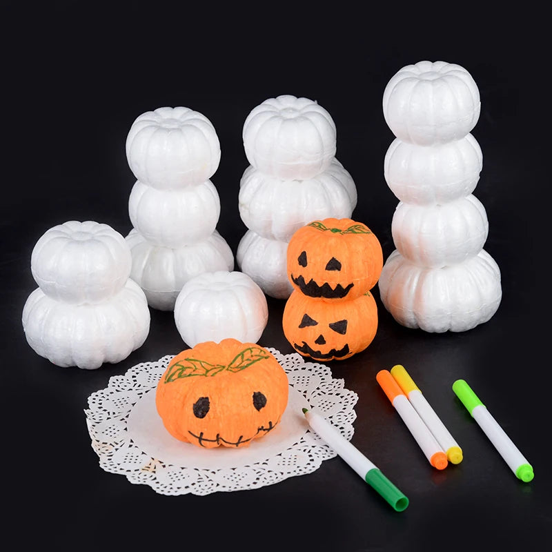 10-Pack White Foam Pumpkins – DIY Halloween Craft Decoration Foam Craft Pumpkins Babs