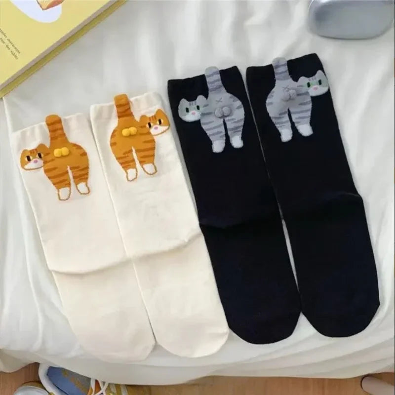 Novelty 3D Cat Ball Socks – Cute Mid-Calf Socks for Women Novelty Crew Socks Babs