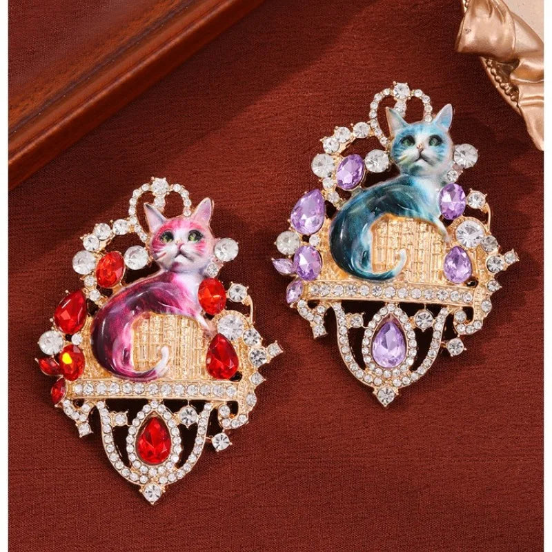Castle Cat Rhinestone Brooch – Cute Animal Pin Corsage Fashion Brooch Pin Babs