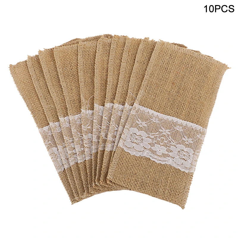 Rustic Burlap Cutlery Holder Bags | Wedding & Party Table Decor Cutlery Holder Bags Babs 10Pcs