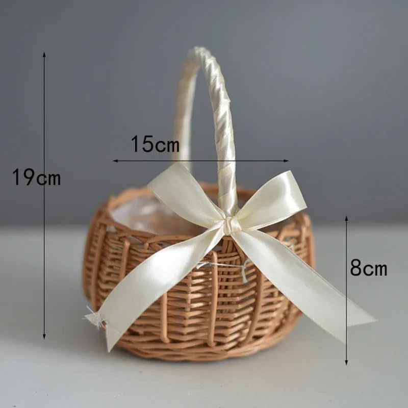 Hand-Woven Wicker Flower Basket with Handle – Wedding & Picnic Wicker Storage Basket Babs