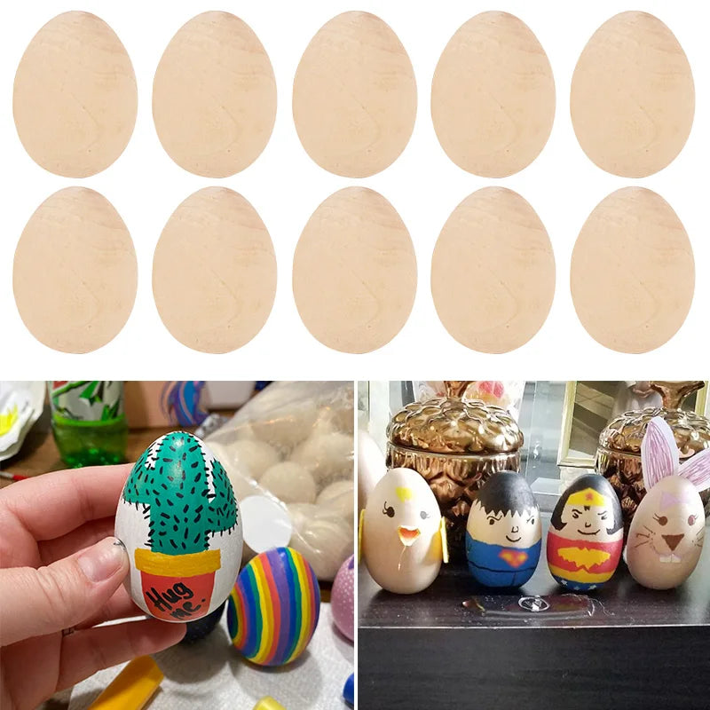 5Pcs Unfinished Wooden Easter Eggs DIY Craft Ornaments DIY Wood Craft Kit Babs