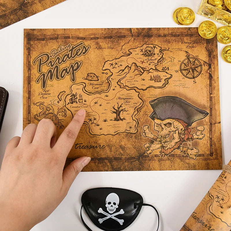 Pirate Treasure Map Kids Party Supplies – Vintage Kraft Paper Pirate Party Map Babs