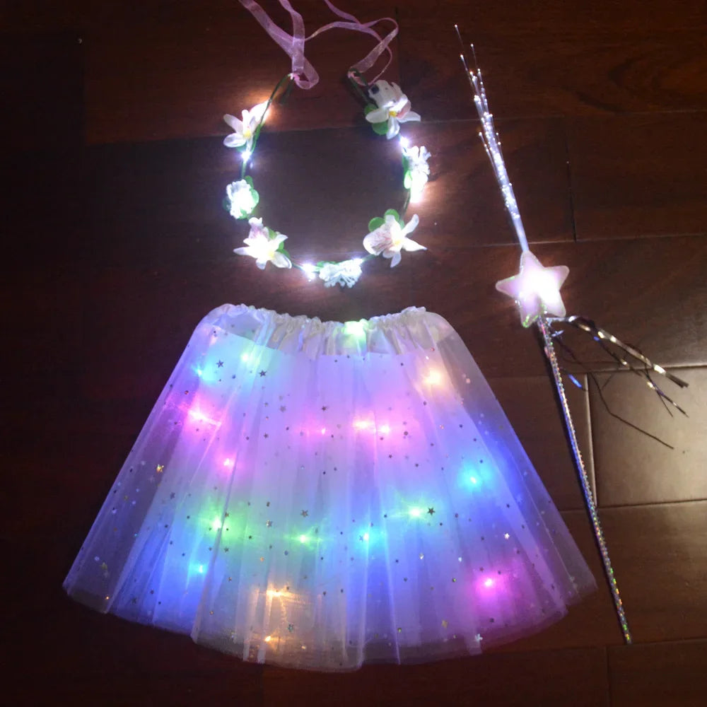 LED Light-Up Tutu Skirt, Glow Headband & Wand Costume Set LED Costume Set Babs 4a for 2-4 years girls
