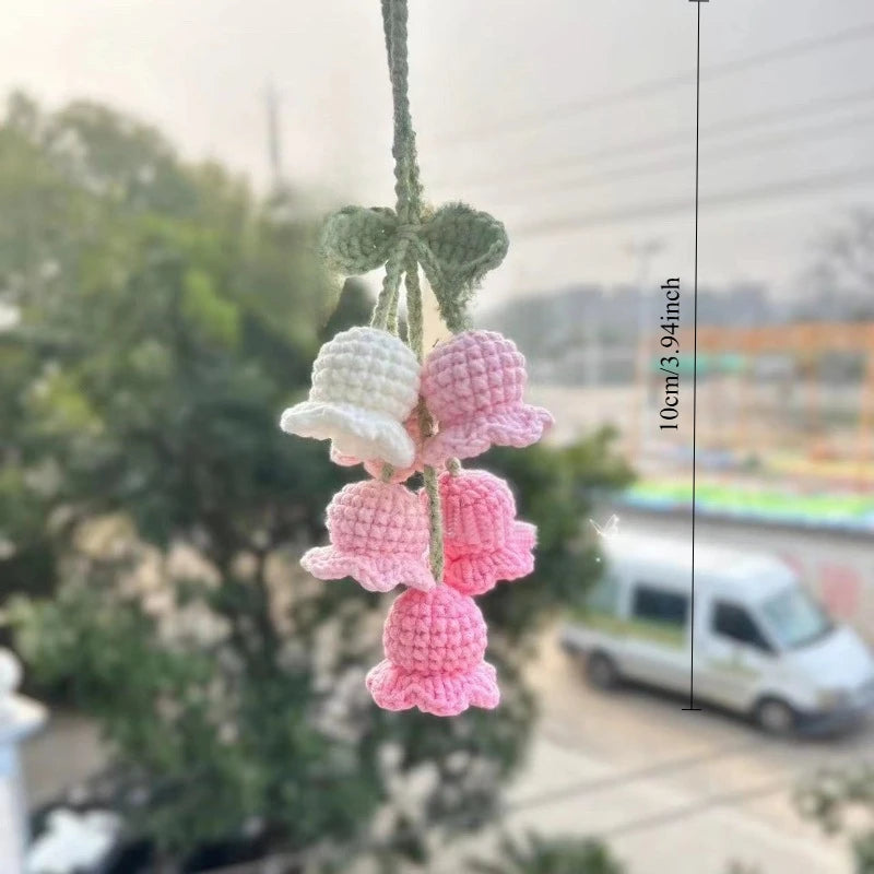 Handmade Knitted Lily of the Valley Flower Bag Pendant Knitted Bag Charm Babs pink