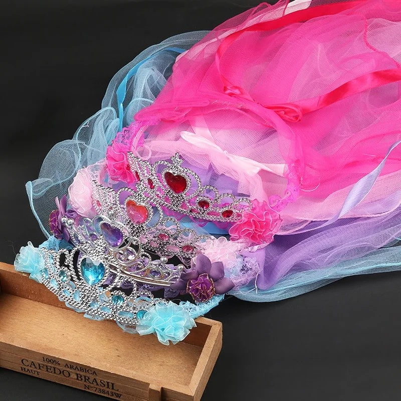 Girls Princess Tiara Crown with Veil – Party & Costume Headpiece Princess Costume Crown Babs