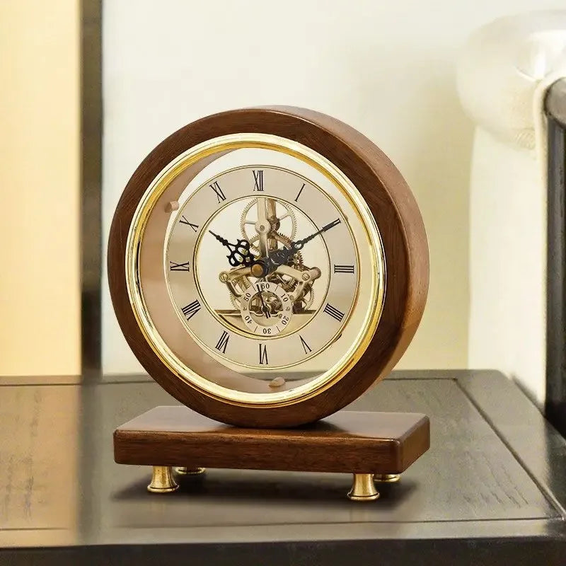 Vintage Solid Wood Desk Clock – Silent Movement, Walnut Finish Vintage Desk Clock Babs