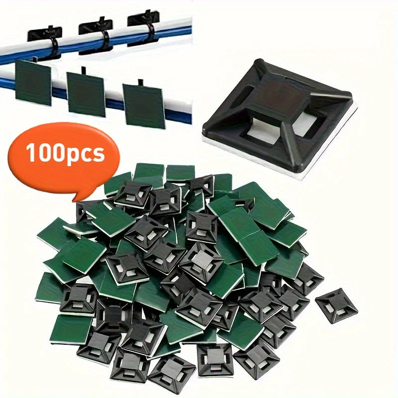 100pcs Adhesive Cable Tie Mounts – Stick-On Wire Anchors Cable Tie Mounts Babs 100pcs