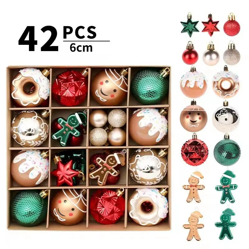 42Pcs Christmas Ball & Gingerbread Man Tree Ornaments Set Christmas Tree Ornaments Babs