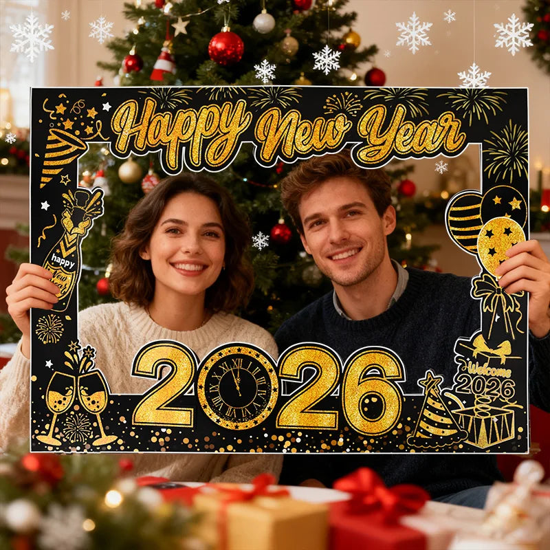2026 New Year's Eve Party Props, Glasses & Gold Balloons Kit Party Decoration Kit Babs