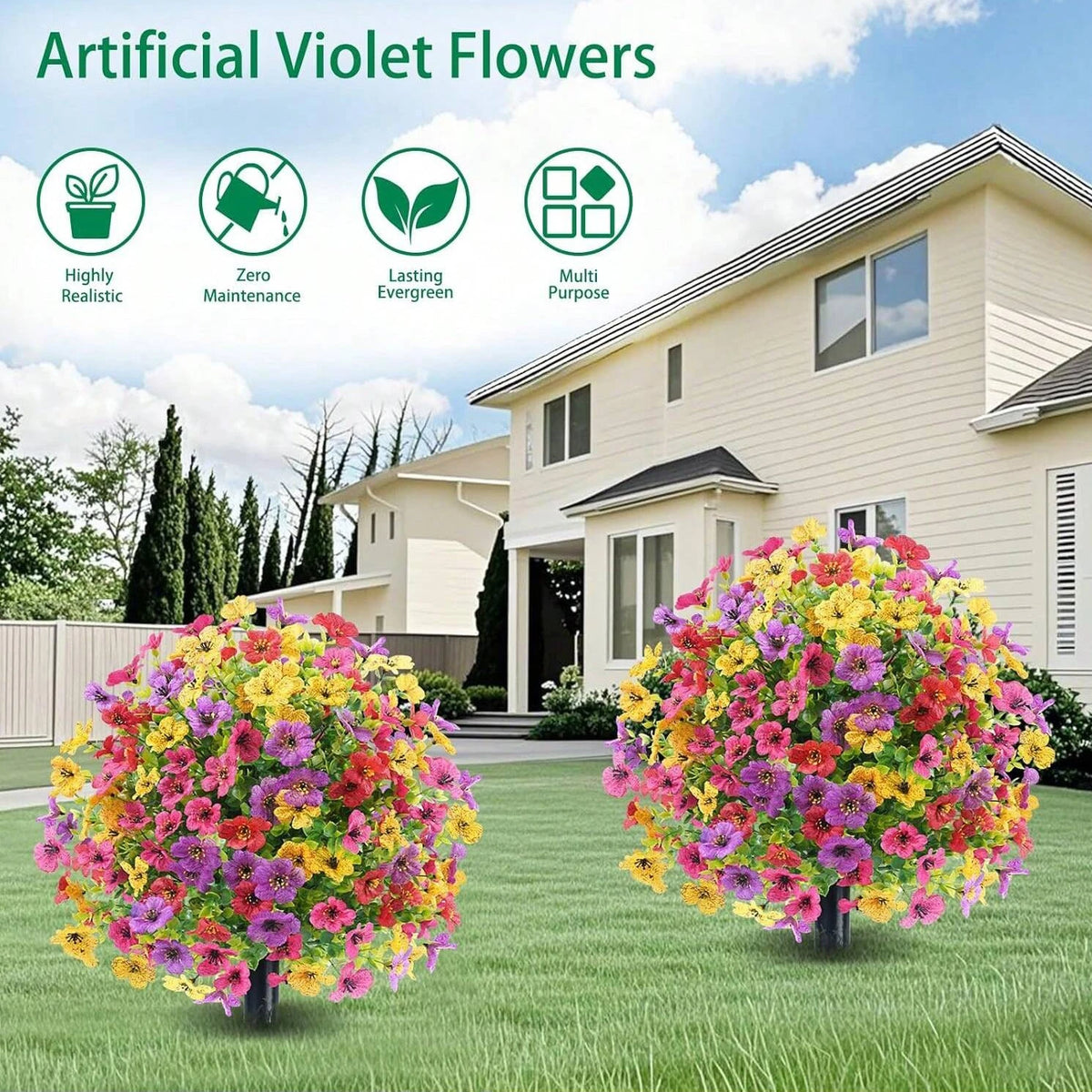 Artificial Silk Flower Ball Ground Stake – Colorful Garden Decor Artificial Flower Stake Babs