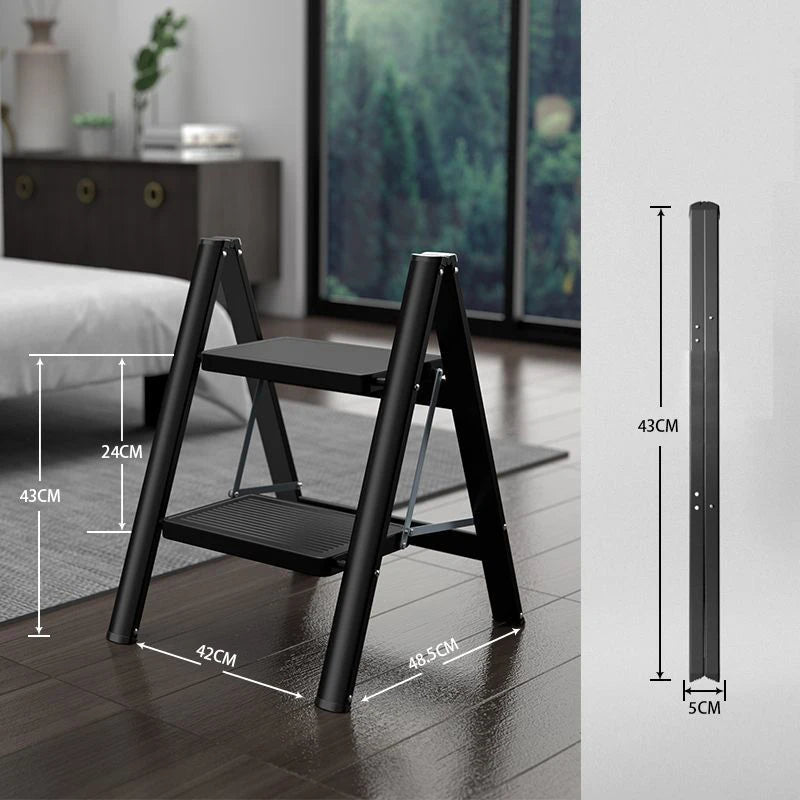 Portable Folding Ladder – Heavy-Duty, 150kg+ Capacity Folding Ladder Babs 2 Layer Black