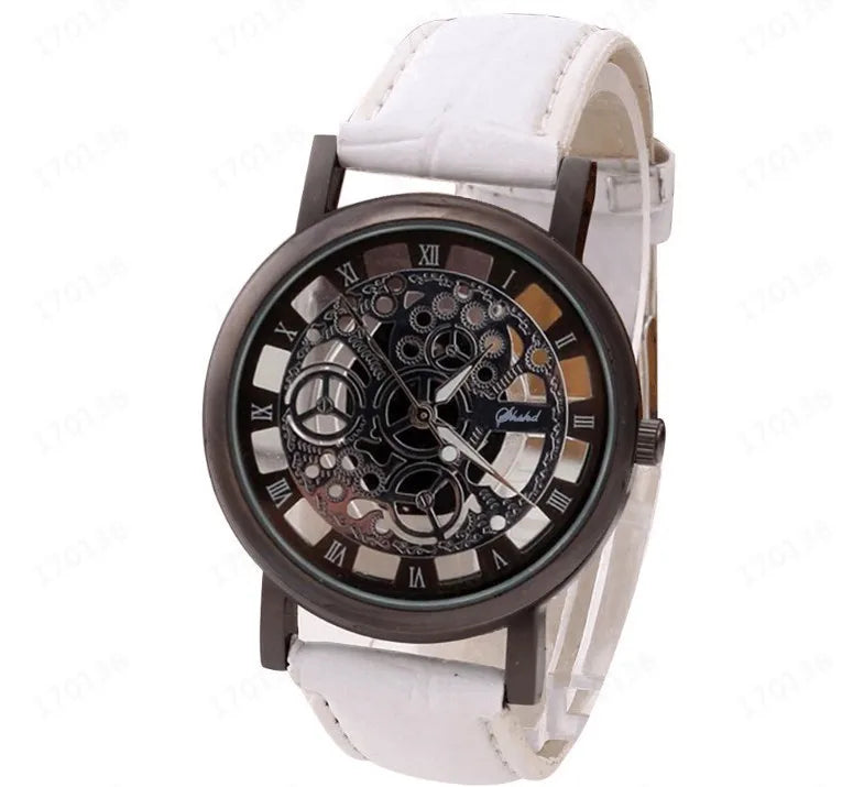 Men's Skeleton Quartz Watch | Leather Strap, Roman Numeral Dial Men's Quartz Watch Babs G