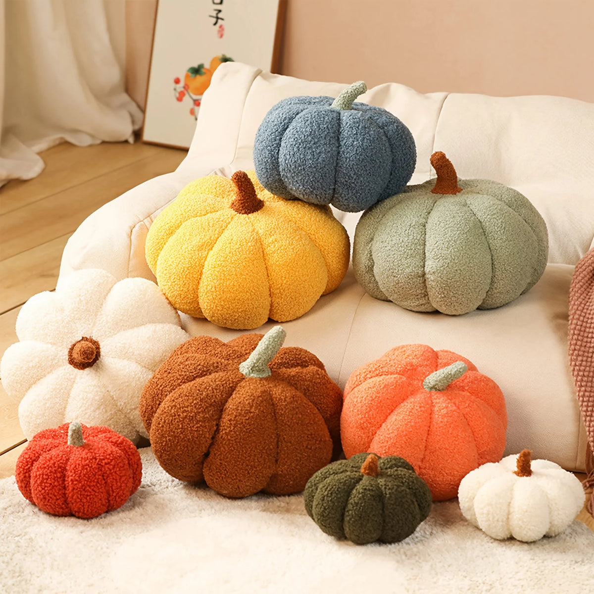 3D Plush Pumpkin Pillow – Fall Halloween Thanksgiving Cushion Plush Throw Pillow Babs