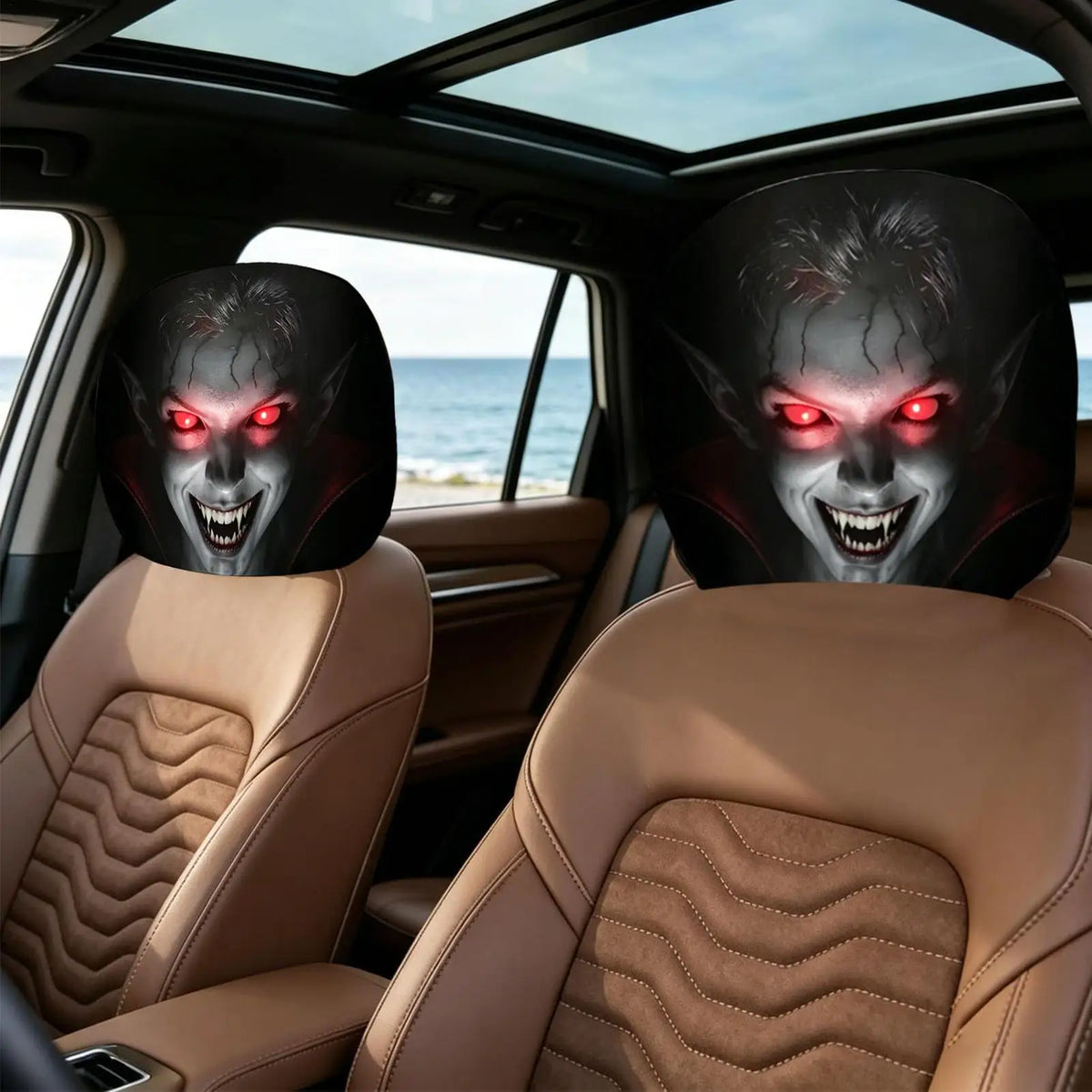 2Pcs Halloween Scary Face Car Headrest Covers – Universal Fit Car Headrest Cover Babs