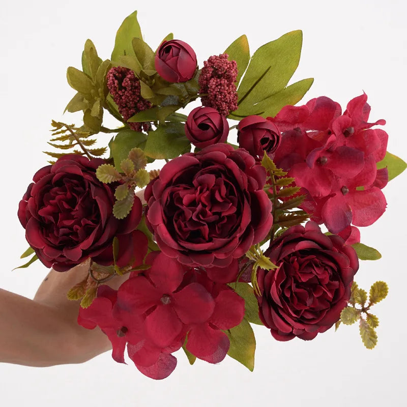 Artificial Silk Peony Hydrangea Bouquet – Wedding & Home Décor Artificial Flower Bouquet Babs
