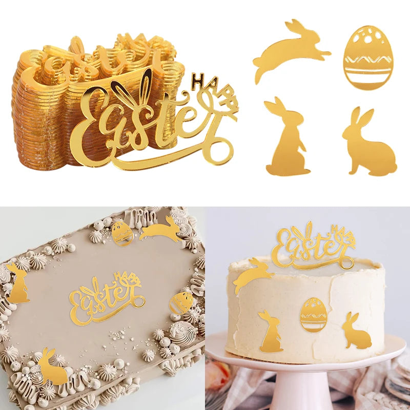 5Pcs Easter Bunny Gold Acrylic Cupcake Toppers – Party Decor Cupcake Toppers Babs