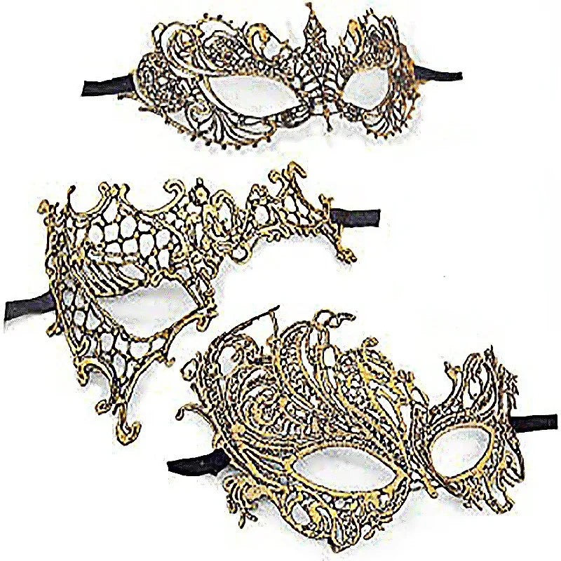 Women's Lace Masquerade Half Face Mask – Carnival & Prom Masquerade Face Mask Babs gold 3PCS