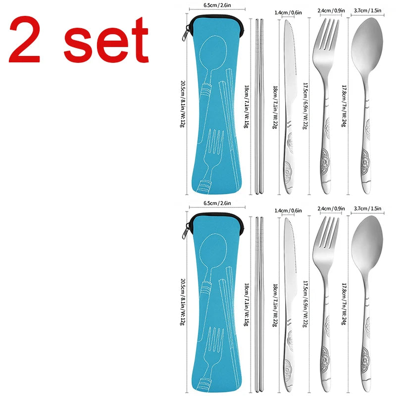 5-Piece Portable Stainless Steel Cutlery Set – Camping & Travel Travel Cutlery Set Babs 2 set Blue