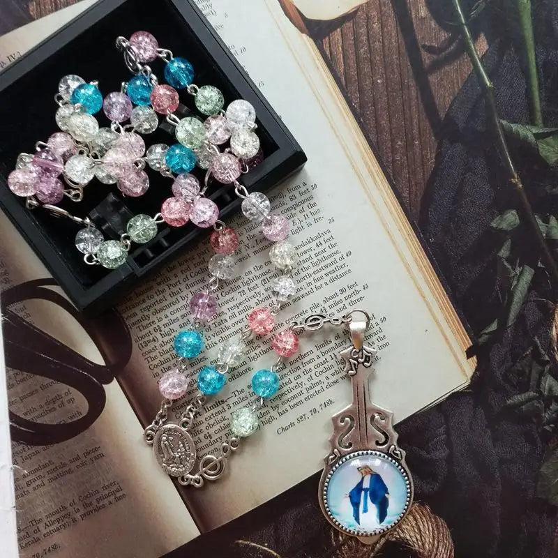 Catholic Rosary Bead Necklace – Long Chain Crucifix Pendant Rosary Bead Necklace Babs