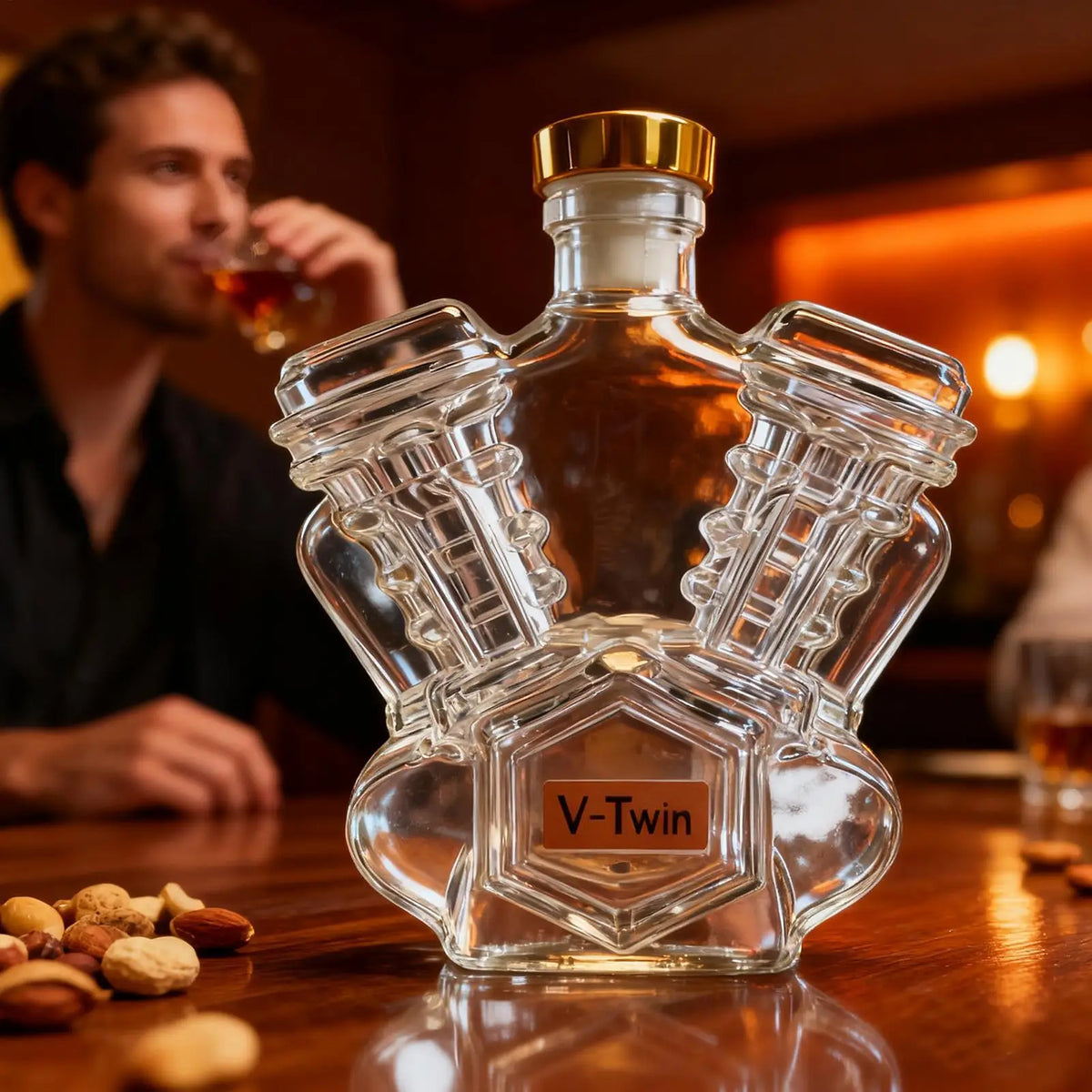 Motorcycle Engine Whiskey Decanter | V-Twin Crystal Glass Whiskey Decanter Babs