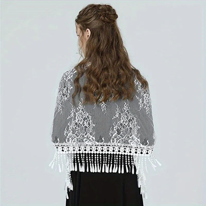 Lace Mantilla Veil for Church – Ivory & Black D-Shape Head Cover Lace Mantilla Veil Babs