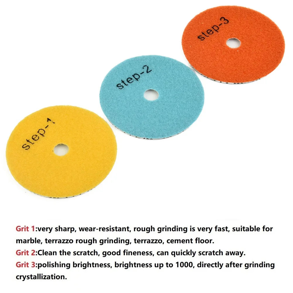 3-Step 4" Emery Polishing Pads – Granite, Marble & Stone (3 Pcs) Stone Polishing Pads Babs