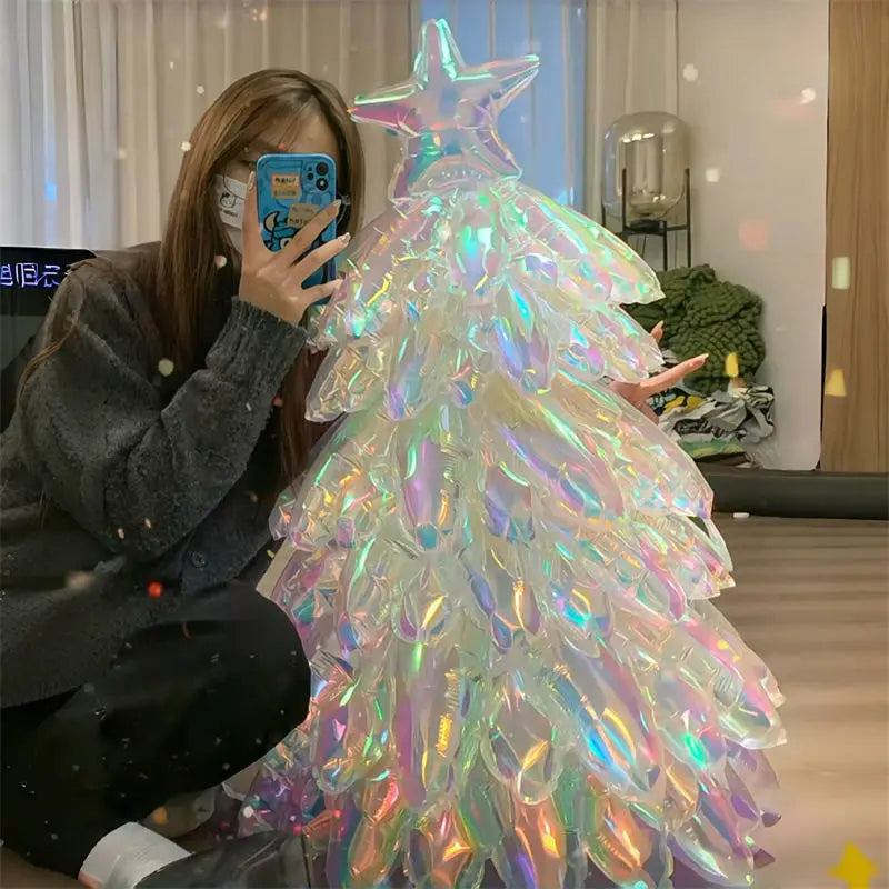 4D Rainbow Chrome Christmas Tree Foil Balloon 92x54cm Christmas Foil Balloon Babs
