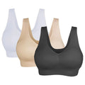 3-Pack Seamless Wireless Sports Bras with Removable Pads Sports Bra Set Babs Black White Beige M
