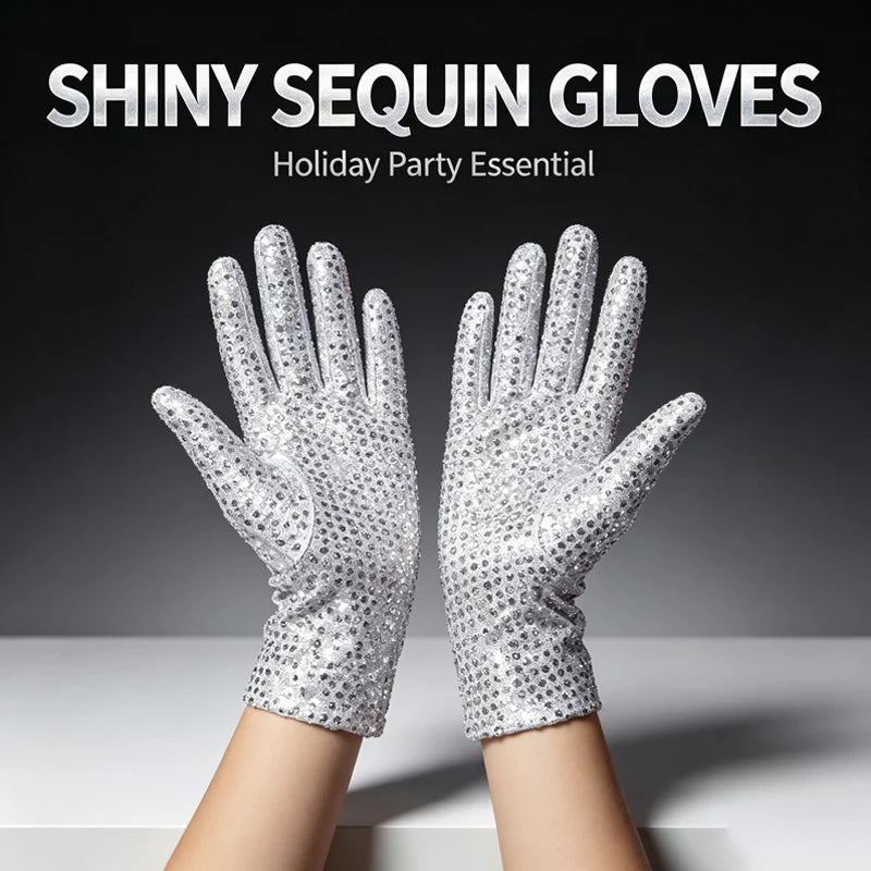 Silver Mesh Glitter Gloves – Stage, Dance, Cosplay & Party Costume Gloves Babs