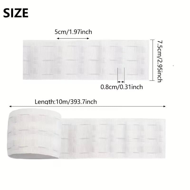 10M Curtain Hook Webbing Tape – Traditional Polyester Style Curtain Heading Tape Babs White 10 meters