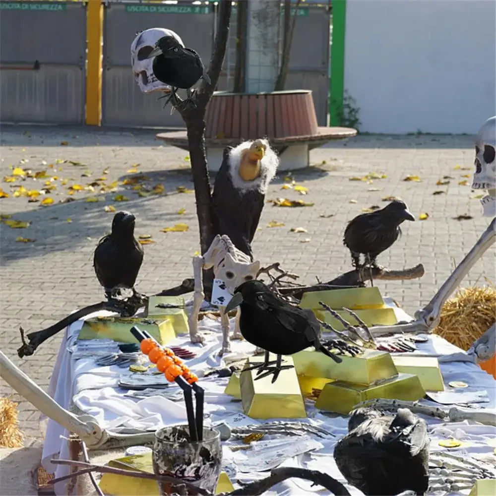 Lifelike Black Crow Halloween Prop – Flocked Raven Figurine Halloween Prop Figurine Babs