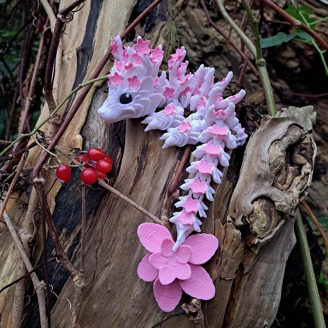 3D Printed Cherry Blossom Dragon Statue | Colorful Gift Dragon Figurine Babs