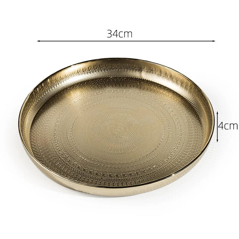 Metal Round Luxury Decorative Tray – Electroplated Geometric Pattern Decorative Serving Tray Babs golden