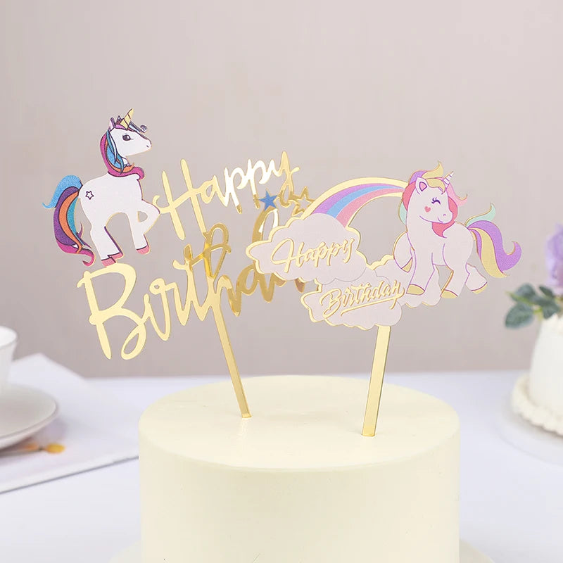 Unicorn Happy Birthday Acrylic Cake Topper – Kids Party Decor Acrylic Cake Topper Babs