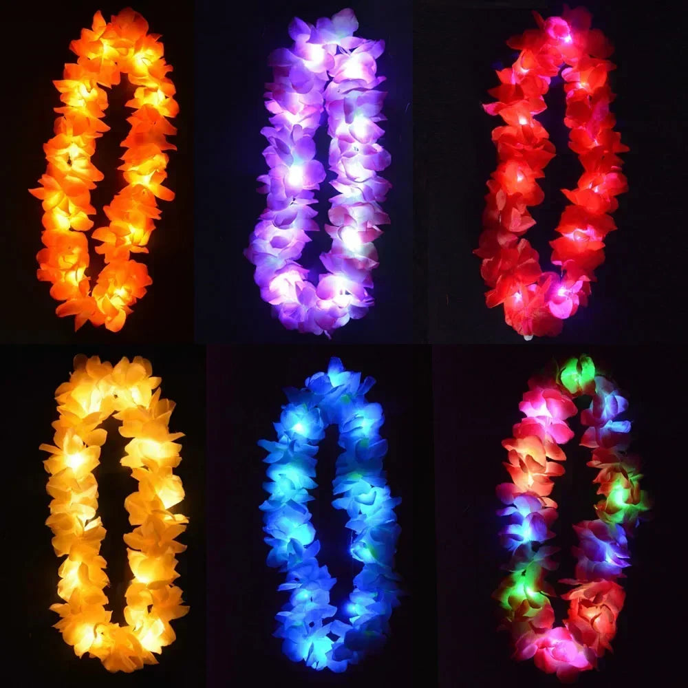 Light Up Hawaiian Flower Lei Necklace | Luau Glow Party Glow Party Necklace Babs