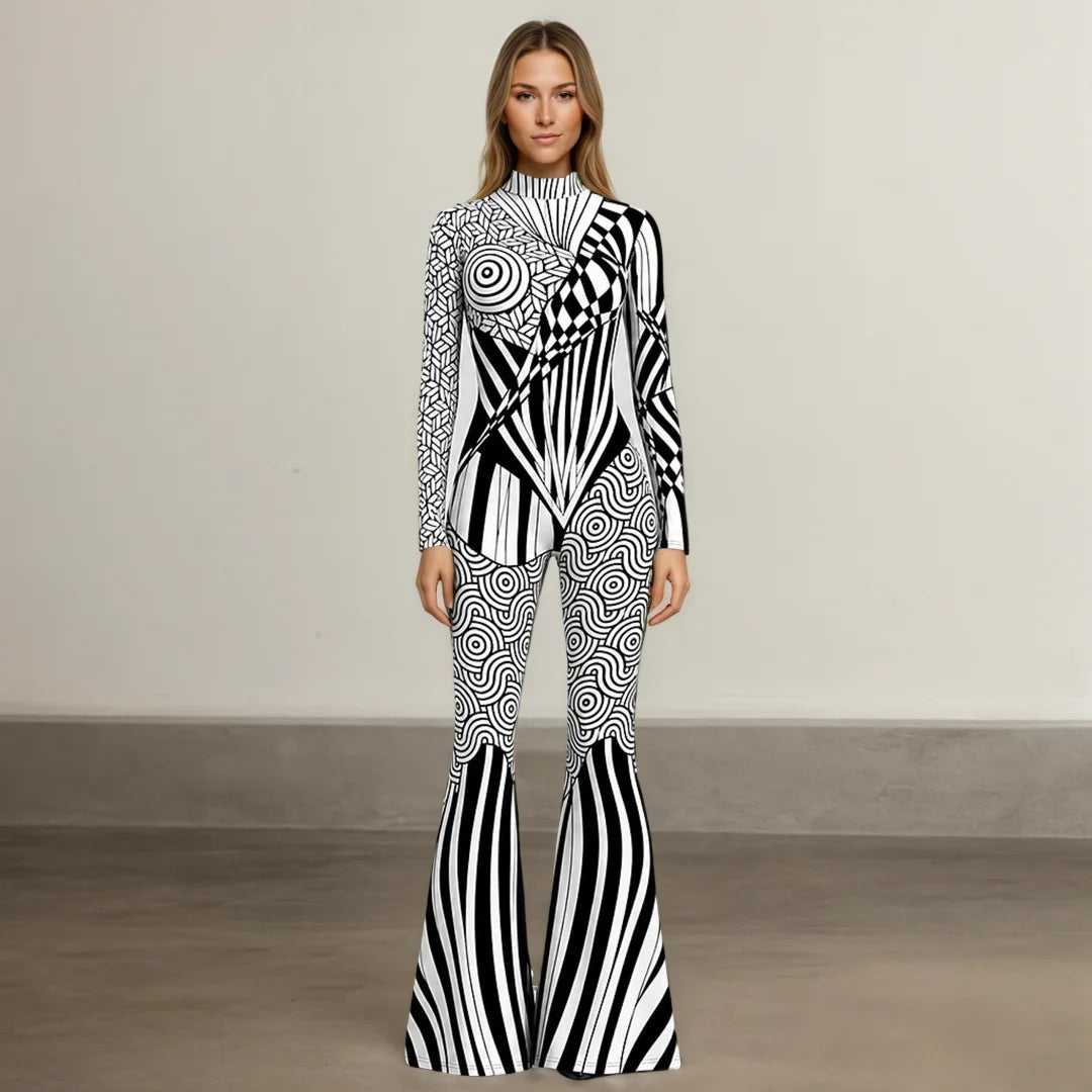 Women's Rainbow Skeleton Flared Catsuit Halloween Jumpsuit Halloween Costume Babs